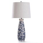 Maris Blue Table Lamp Tropical Coastal Blue Shell Motif Ceramic Body Table Lamp With Cl