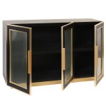 Ebony & Gold 3 Door Wooden & Metal Cabinet With Corrugated Clear Glass - Image 3