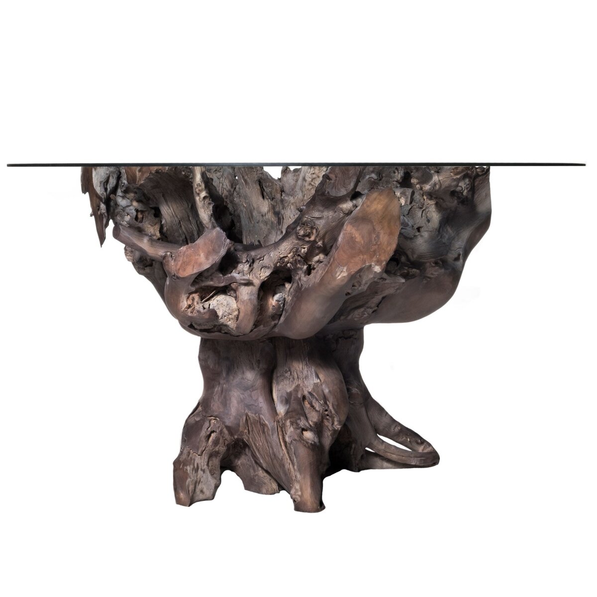 b5c5d0031b342b4813bc5994165365df Jakarta Small Dining Table- Gray | Gray Finish On Teak Wood Base With Round Beveled Edge Glass Top - Image 1