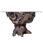 Jakarta Small Dining Table- Gray | Gray Finish On Teak Wood Base With Round Beveled Edge Glass Top