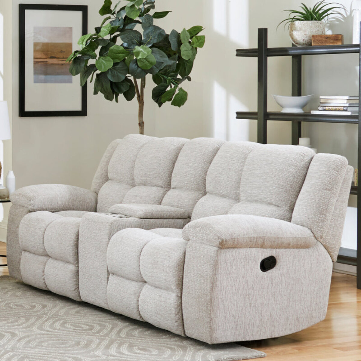 b7f7229a52ee9e0d6371aad4716bf502 Buster - Opal Taupe Manual Dual Reclining Console Loveseat - Image 1