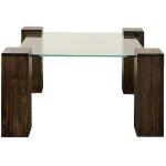 Kobe Coffee Table- Square | Vintage Iron Finish On Wood Legs With Floating Glass - Image 3