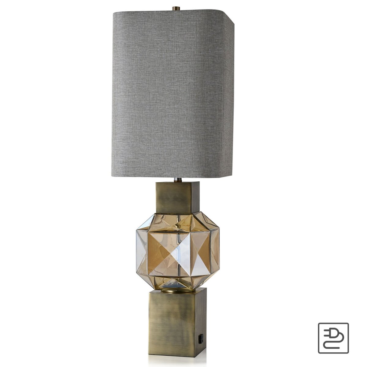 b8b455a772a30fb5c322ec47af75dcd1 Beverly Table Lamp | Glass Body With Antique Brass Finished Base | Outlet On Base | Hardback Shade - Image 1