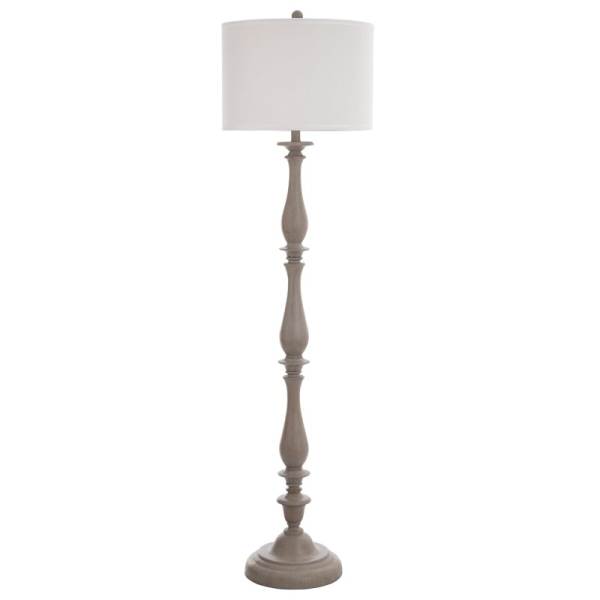 b8c3ecf51443b16db8703f9d79fedce4 Cool Gray Traditional Classic Floor Lamp With Drum Shade In Silk Blend Taupe Fabric - Image 1
