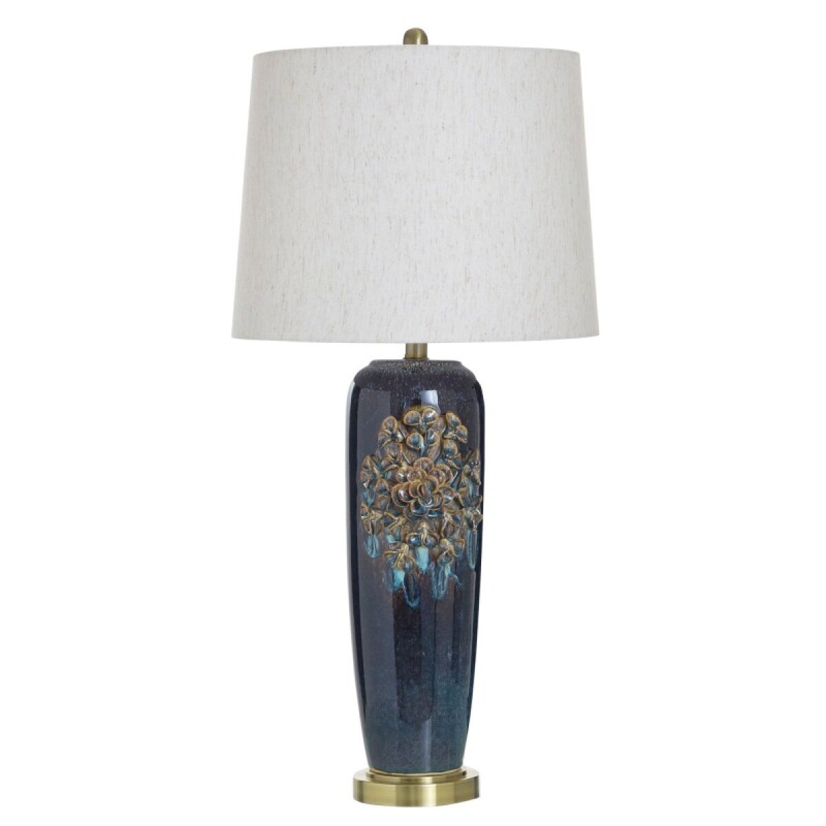 ba7ce73312d01f5dace728aa080bcb83 Leto Blue Ceramic & Metal Table Lamp With Bloom Motif 100 Watts - Image 1