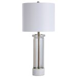 Royalgate Marble & Plated Glass Elegant Plated Glass Cylinder Body & Stone Marble Base Table Lamp