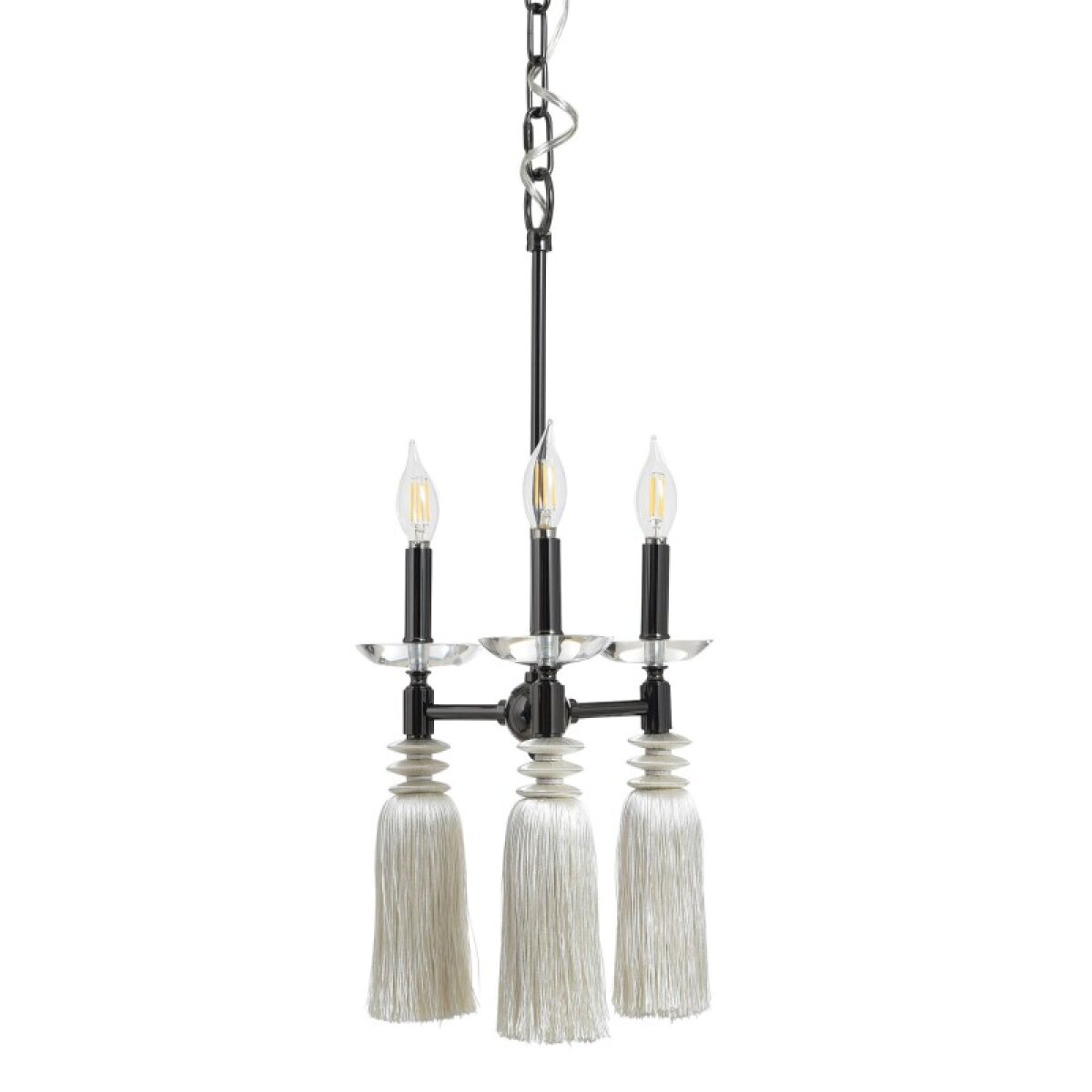 bbc7fcc9d084da74204d6f583b41369d Black Nickel Steel & Crystal Glass Wall Mount Lamp With Fabric Tassel - Image 1