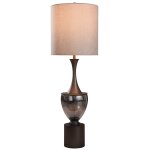 Ward Table Lamp | Smoke Finished Glass With Pewter Finish On Metal Base | Hardback Shade - Image 3