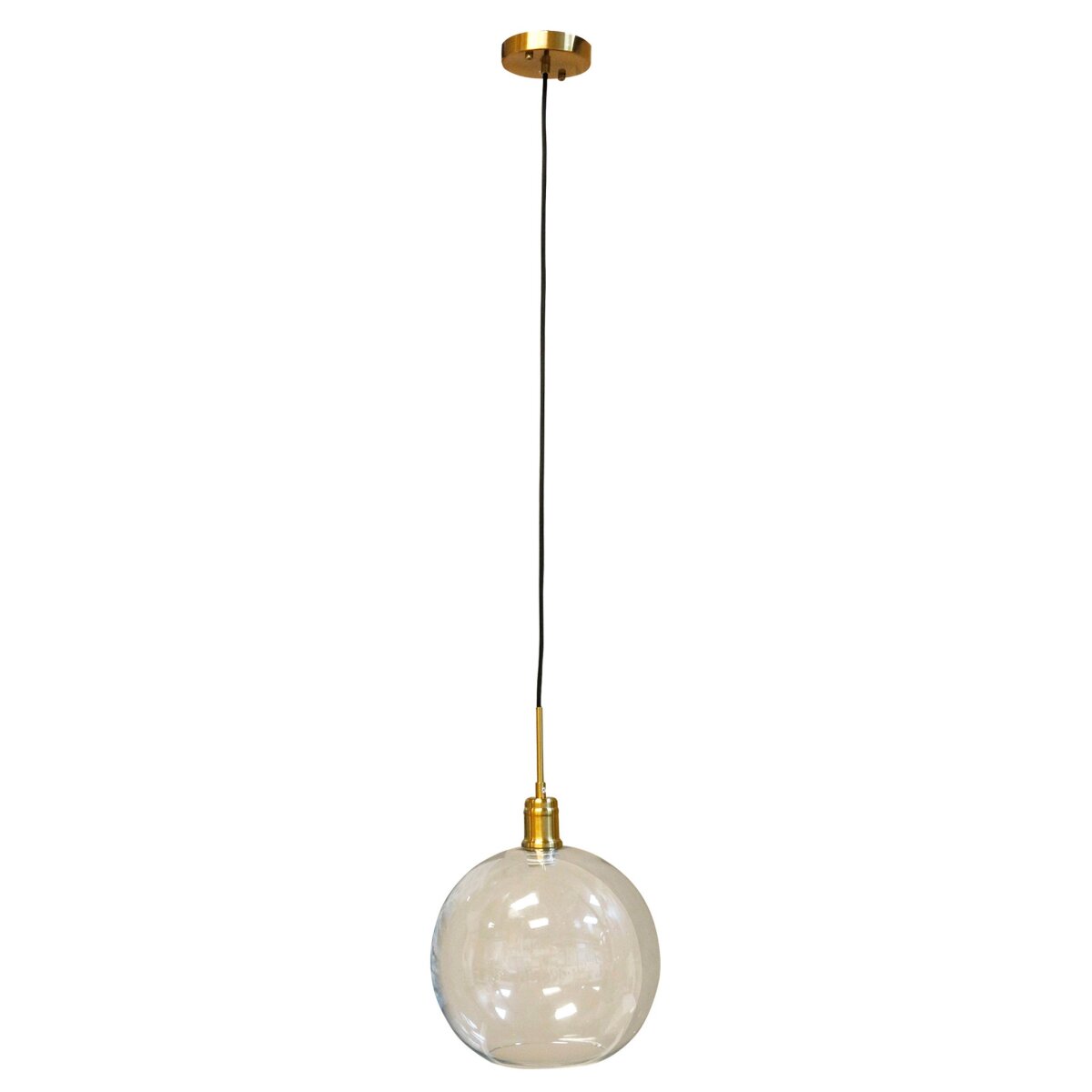 bcc9d09c5f32b2dae6a9be664f3486c6 Luca Brass Pendant- Single | Adjustable Level 20 -139 Clear Glass Globes With Brass Finished Metal - Image 1
