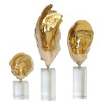 Natural & Gold Norman Wyatt Home Set Of 3 Cast Clams With Gold Leaf On Crystal Glass Base 19i