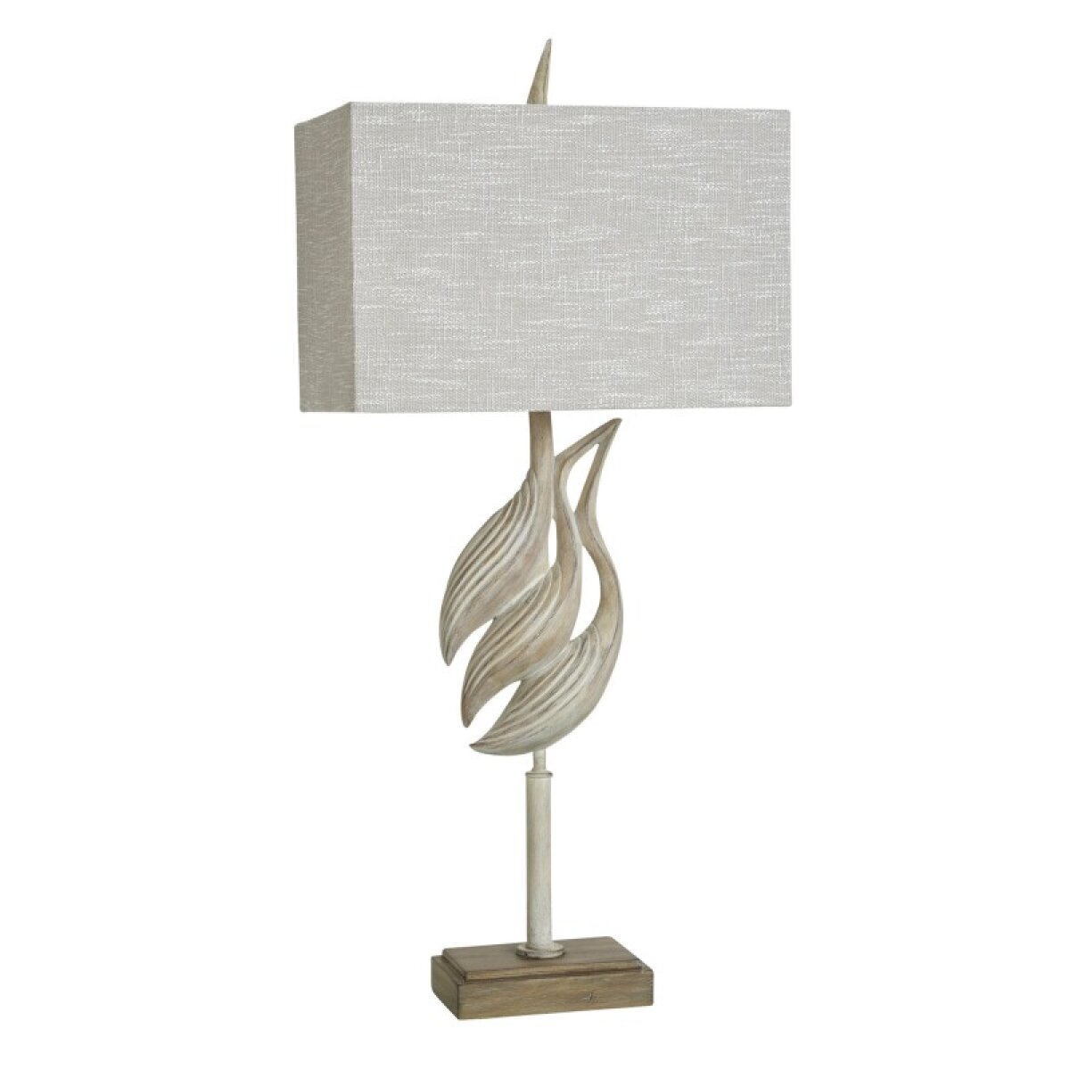 be4cb535e56eac0fed0457de85b1fe9f Norman Wyatt Home Woodcut Egrets Rona Beige Poly Table Lamp 38in - Image 1