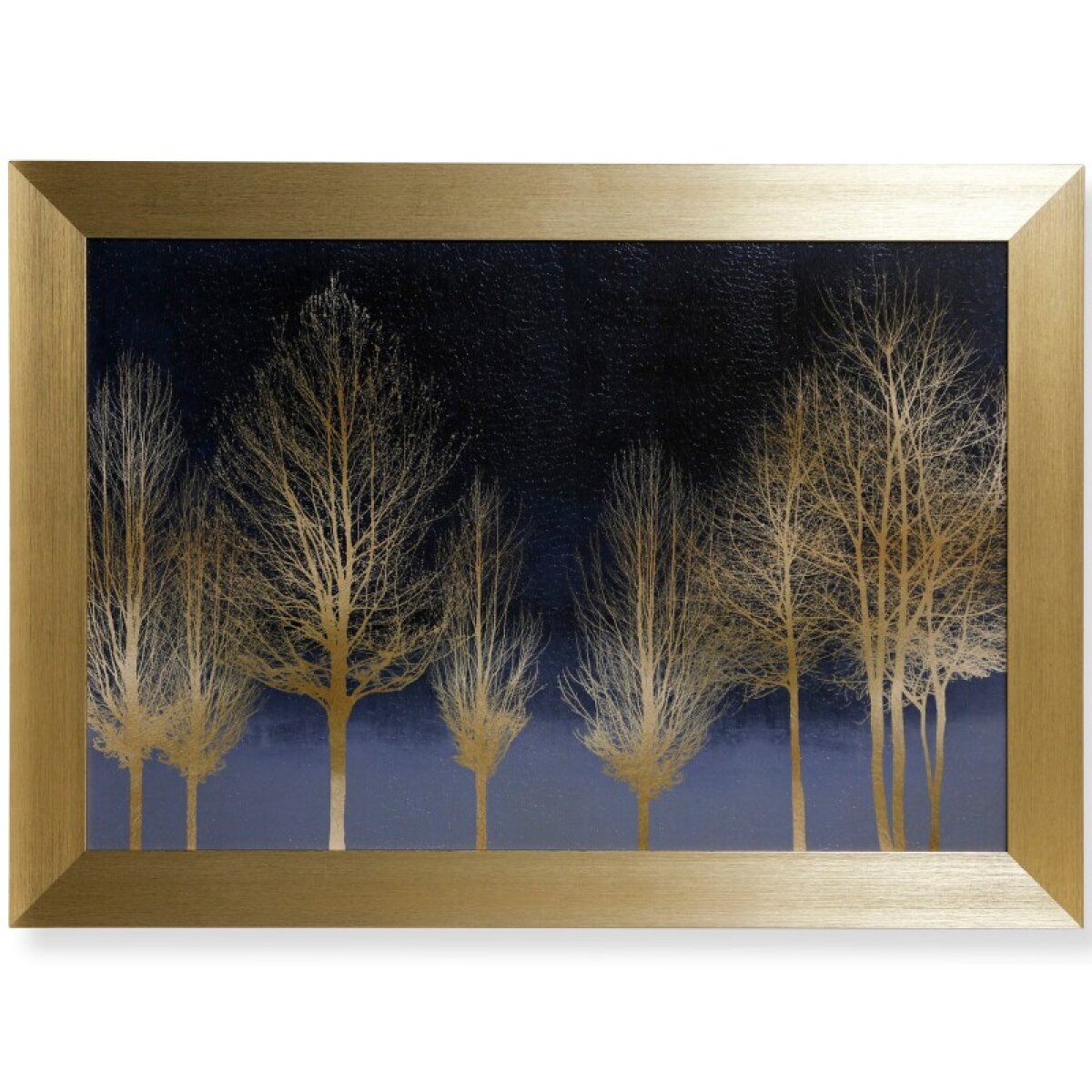 be5d1be95ec390c76270c3d373f5c3bc Gold Forest On Blue Textured Framed Print - Image 1