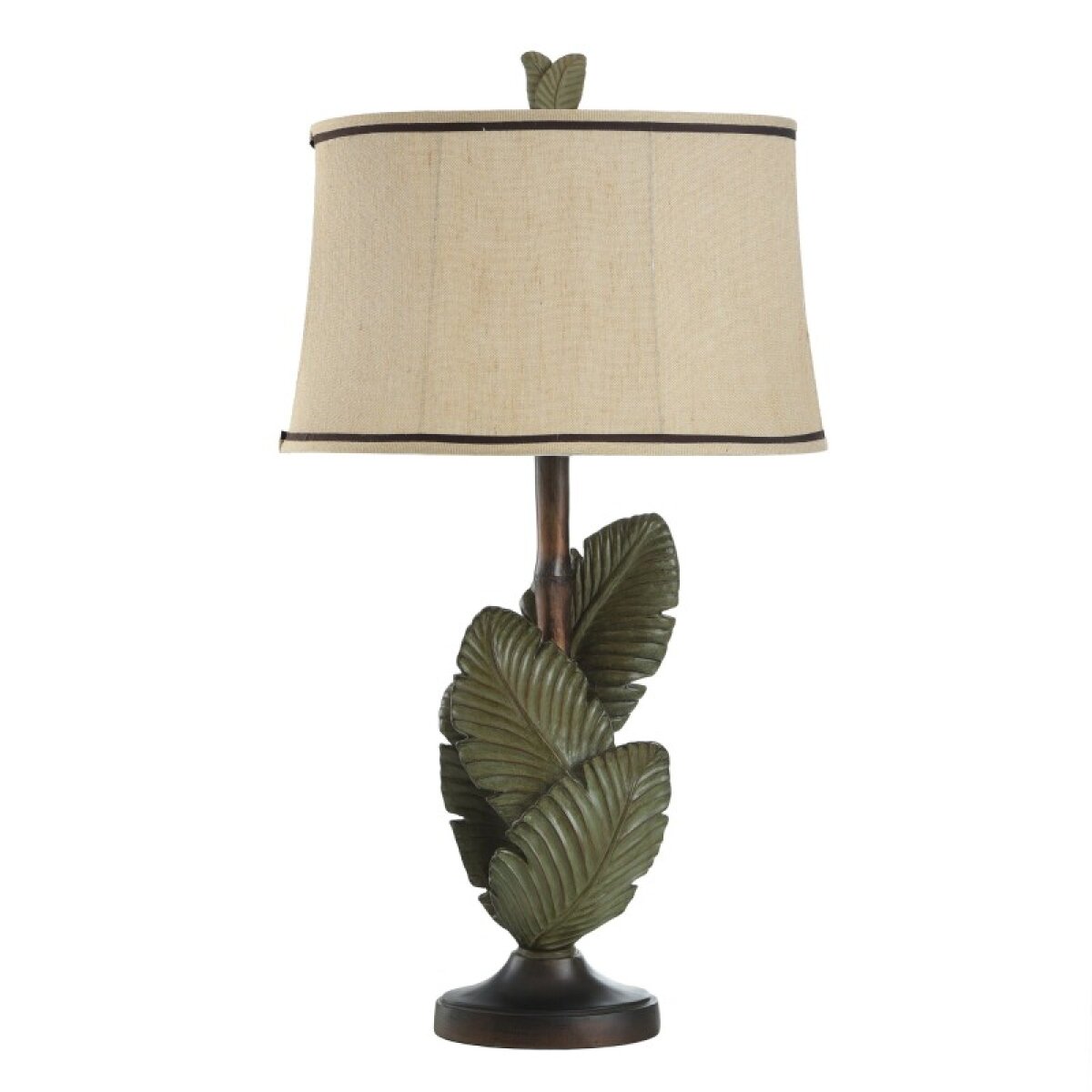 beec9f3ce3193920123c49d94edaf363 Islamadora Palm Leaves Table Lamp With Natural Linen Shade Custom Trim - Image 1