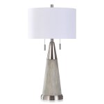 Cigala Silver Round Tapered Moulded Table Lamp With Polished Steel Acc