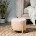 Zanella Round Cream Upholstered Sherpa Foot Stool Ottoman - Image 5