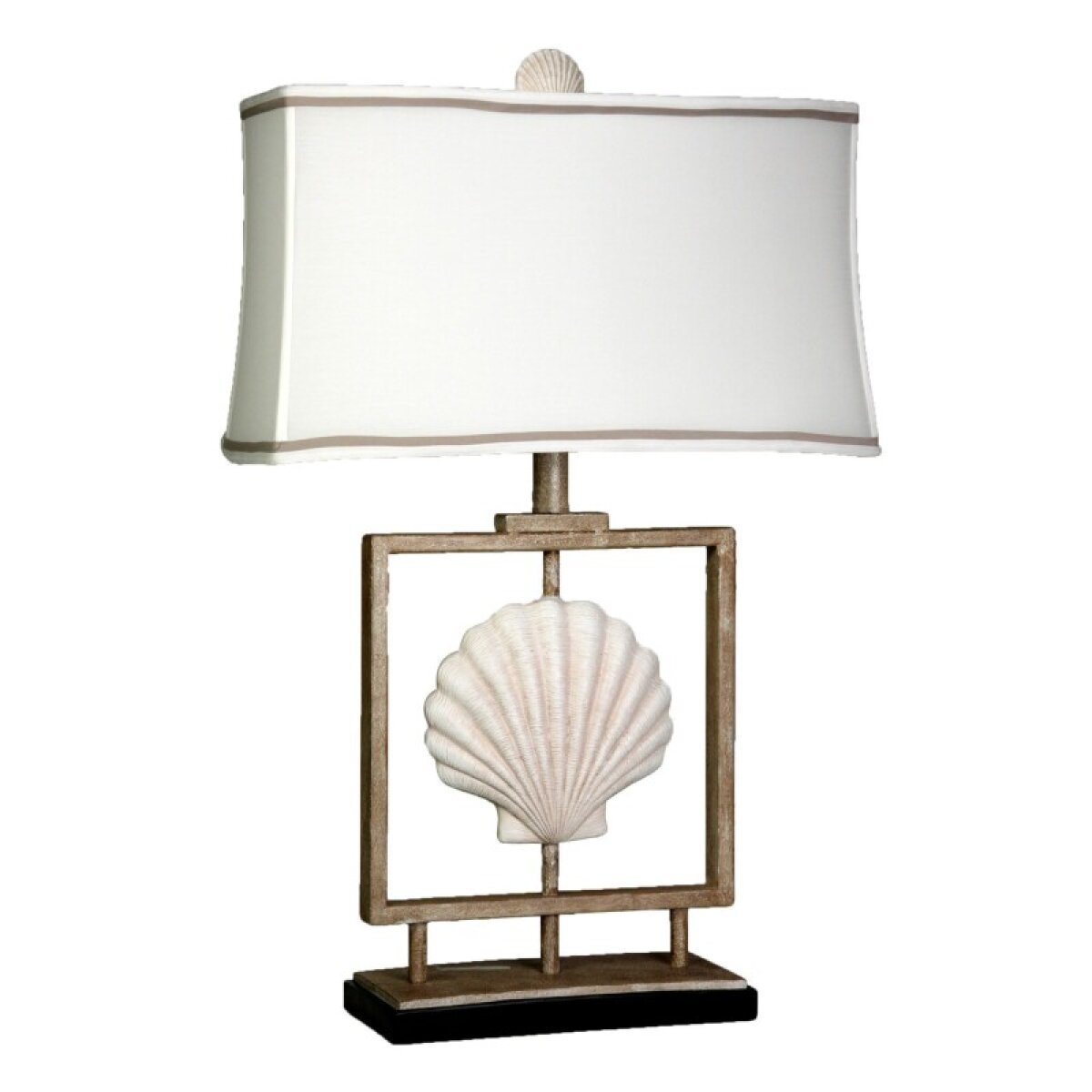 c17cf7c7982ad98f25627d076a1d218a Coastal Metal Table Lamp With Sand Stone Finished Seashell And Trimmed Shade - Image 1