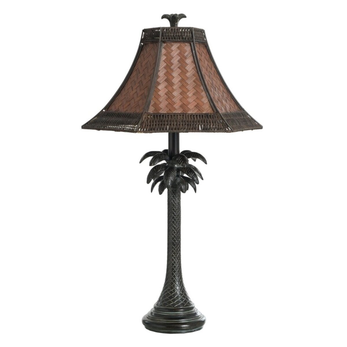 c1ef2beef0981d998eb1a053e694bb58 French Verdi Finished Palm Tree Table Lamp With A Rattan Hexagonal Shade - Image 1