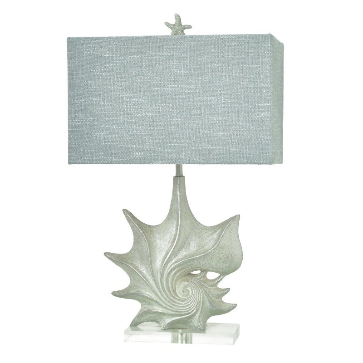 c41a3190425c2de1e520336690c3c323 Anartia Silver Coastal Table Lamp With Seashell Design And Acrylic Base - Image 1
