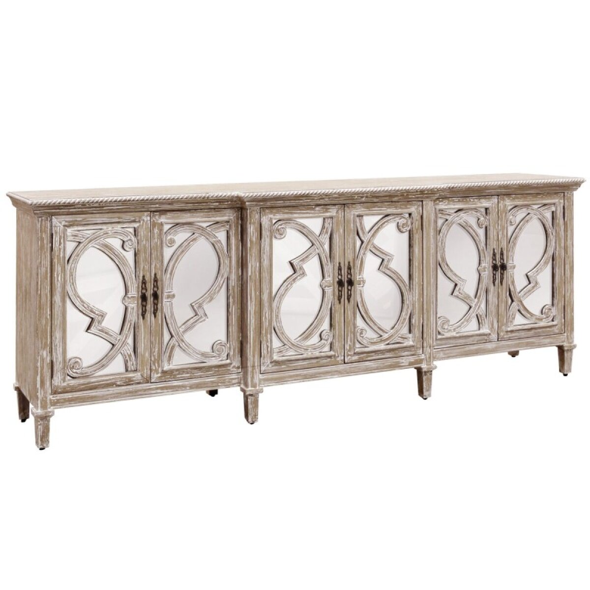 c45e4c7364abf14da362b7ba1a633775 Naples 6 Door Cabinet Features Bold Overlay Grill Fronting Mirrored Doors Has A Breakfront Centered - Image 1