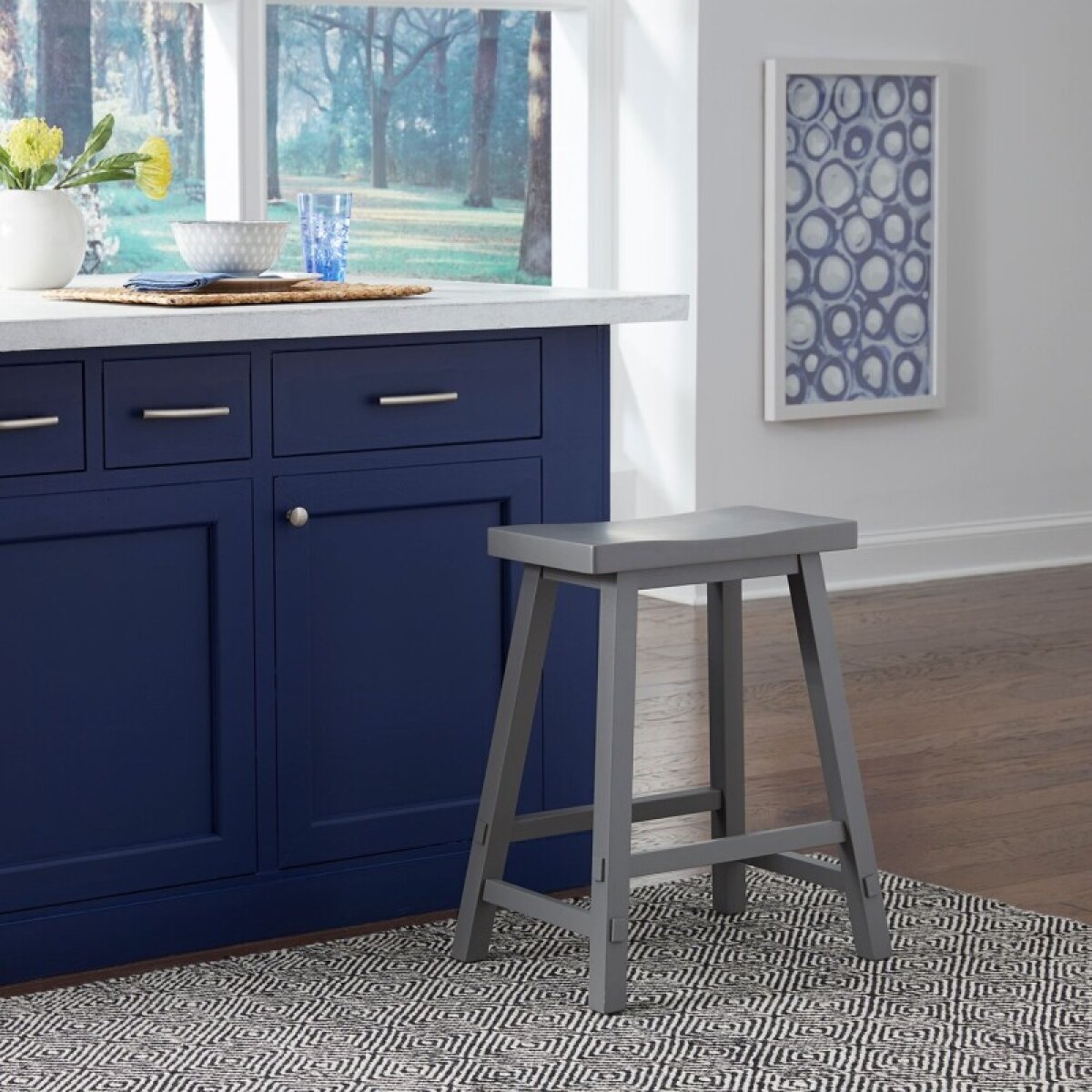 c4cc37bd3c2b4096e538ccd52d5e1315 Creations 24 Inch Sawhorse Counter Stool- Gray - Image 1