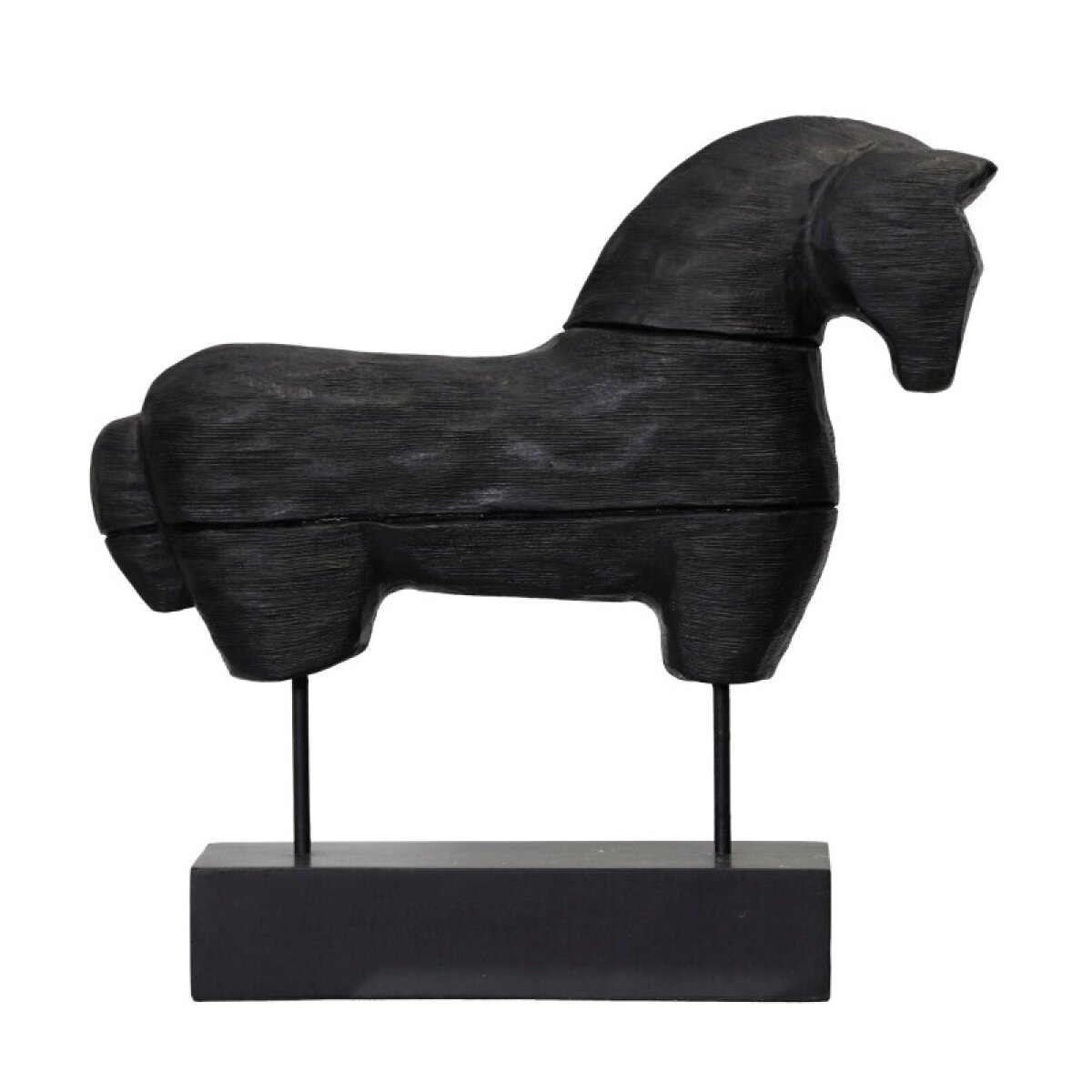 c5cf09f4a2c4d84954b3d741910cff79 Natural Wood Black Horse Wood Carving On Stand - Image 1
