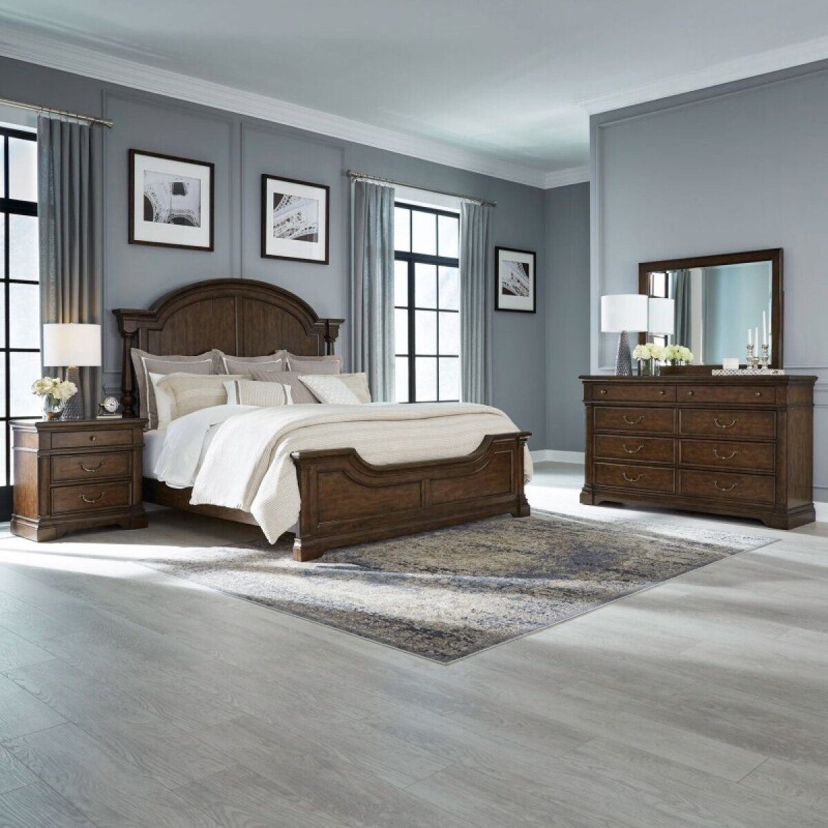 c6612de03365053eca0b0973e3a944d1 Arden Road Queen Poster Bed, Dresser & Mirror, Night Stand - Image 1