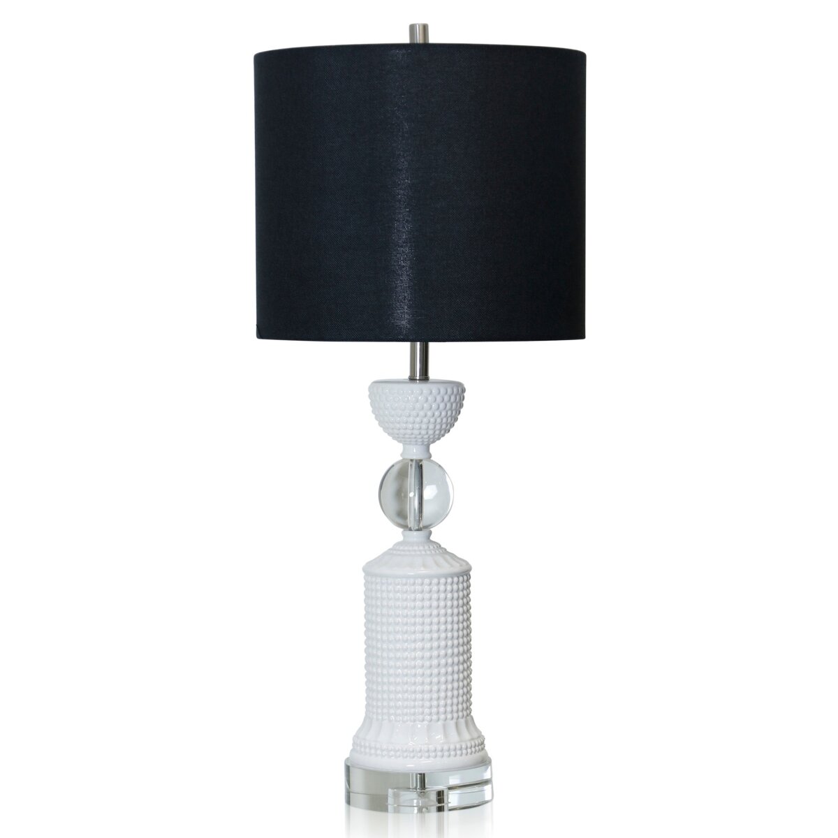 c6d1e0c5651d2f6518b90b5a96cec910 Wessex Table Lamp | White Finish On Ceramic Body With Crystal Ball And Base | Hardback Shade - Image 1
