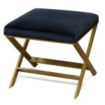 Ellis Ottoman- Black | Black Velvet Fabric With Brushed Gold Legs