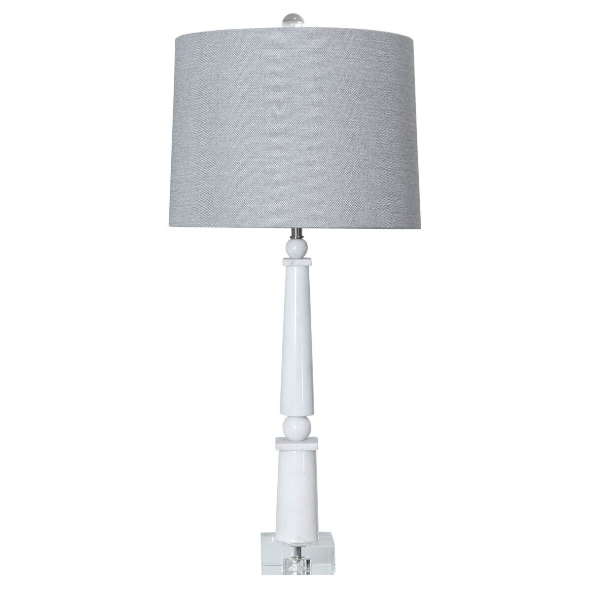 c953140cb843424e30e6362ab43339fe Rudy Table Lamp | White Finish On Marble With Crystal Base | Hardback Shade - Image 1