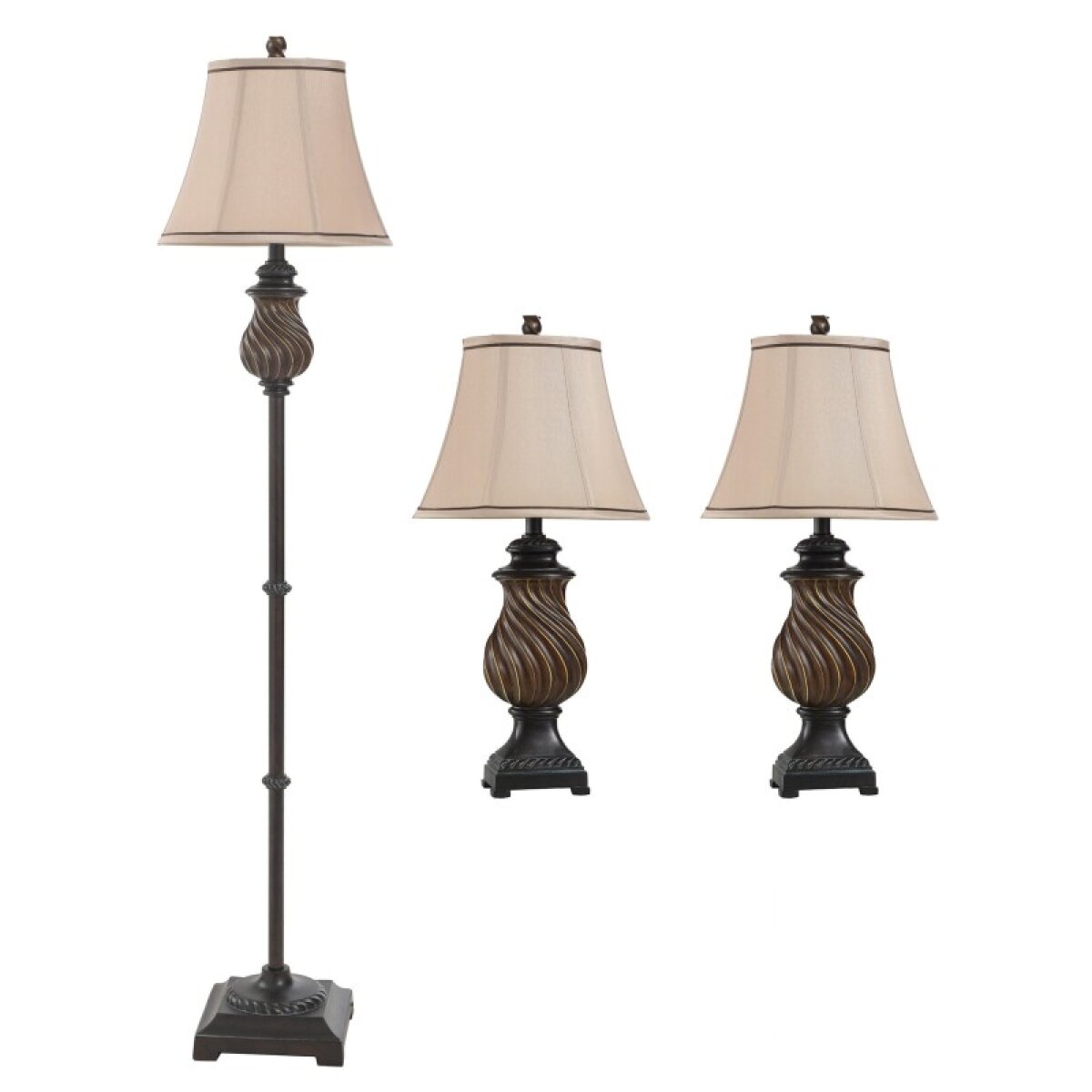 c95a301d82efe1088147e3c7a536eea4 Qb-toffee Wood Multi Pack Set Includes 2 Table Lamps Floor Lamp Natural Linen Shades - Image 1