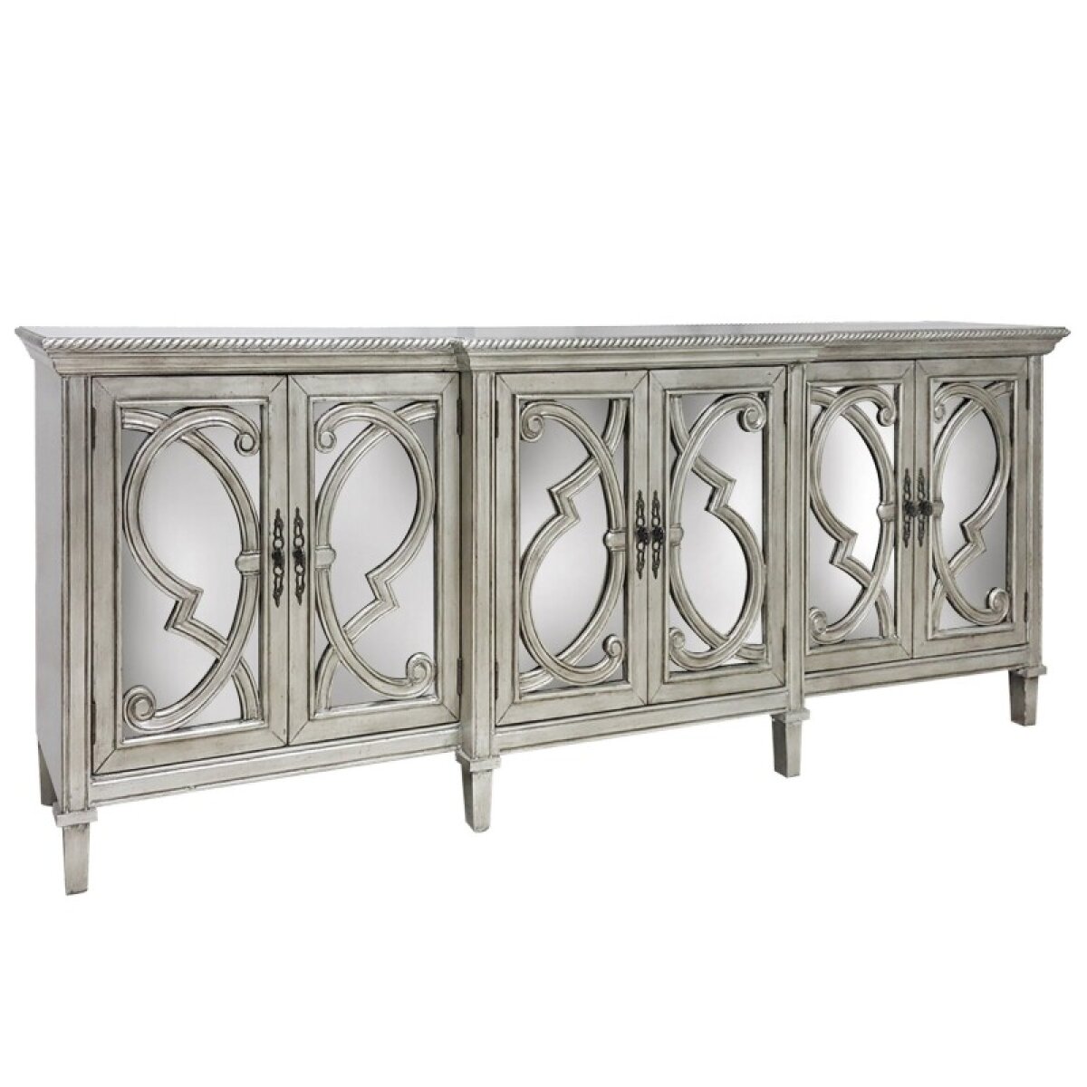 ca424fb4bea75ba1481a1bc635a57e10 Amalfi 6 Door Cabinet Features Bold Overlay Grill Fronting Mirrored Doors Has A Breakfront Centered - Image 1