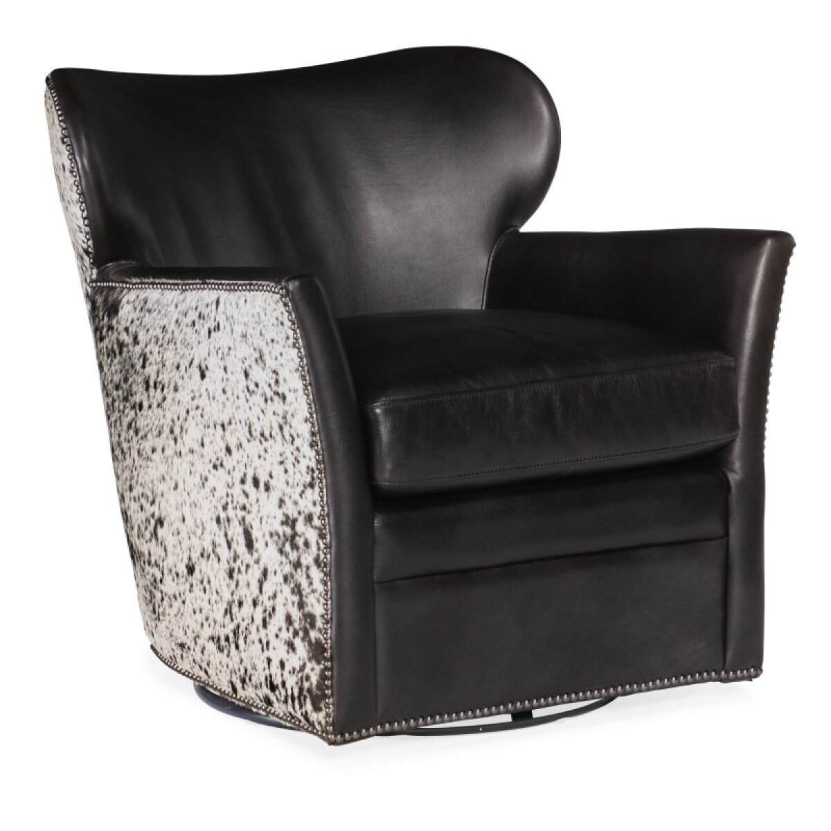 cbb744dd9453d9422fb283f130554d49 CC Living Room Kato Leather Swivel Chair w/ Salt Pepper HOH - Image 1