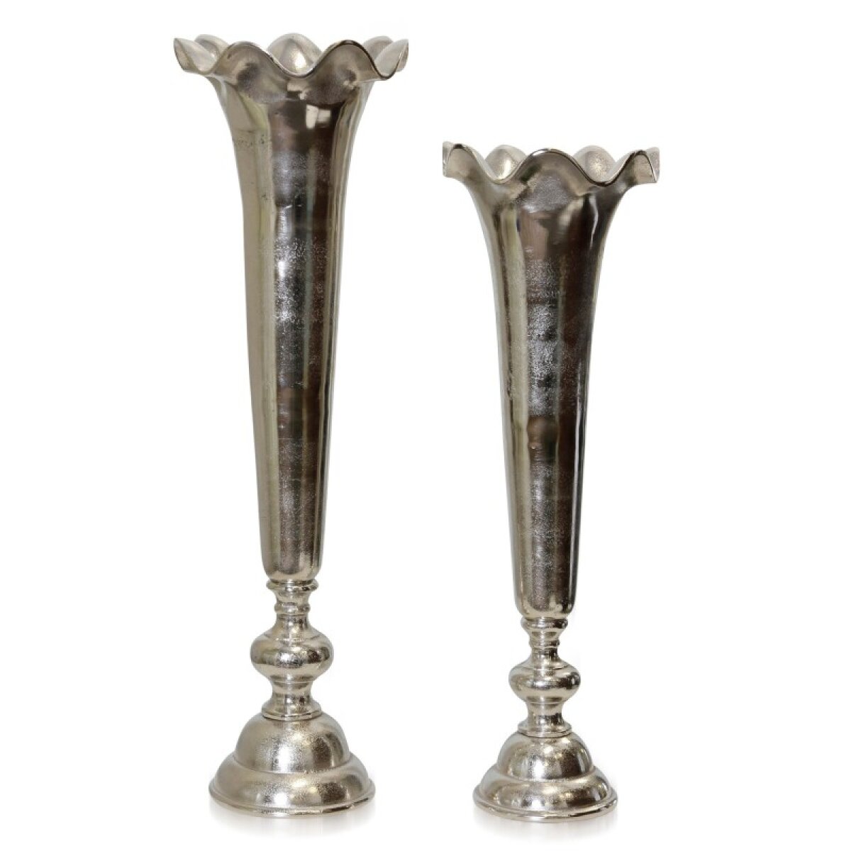 cbf4cb0b2a48757a100187e0e694fd50 Silver Set Of 2 Cast Aluminum Vases - Image 1