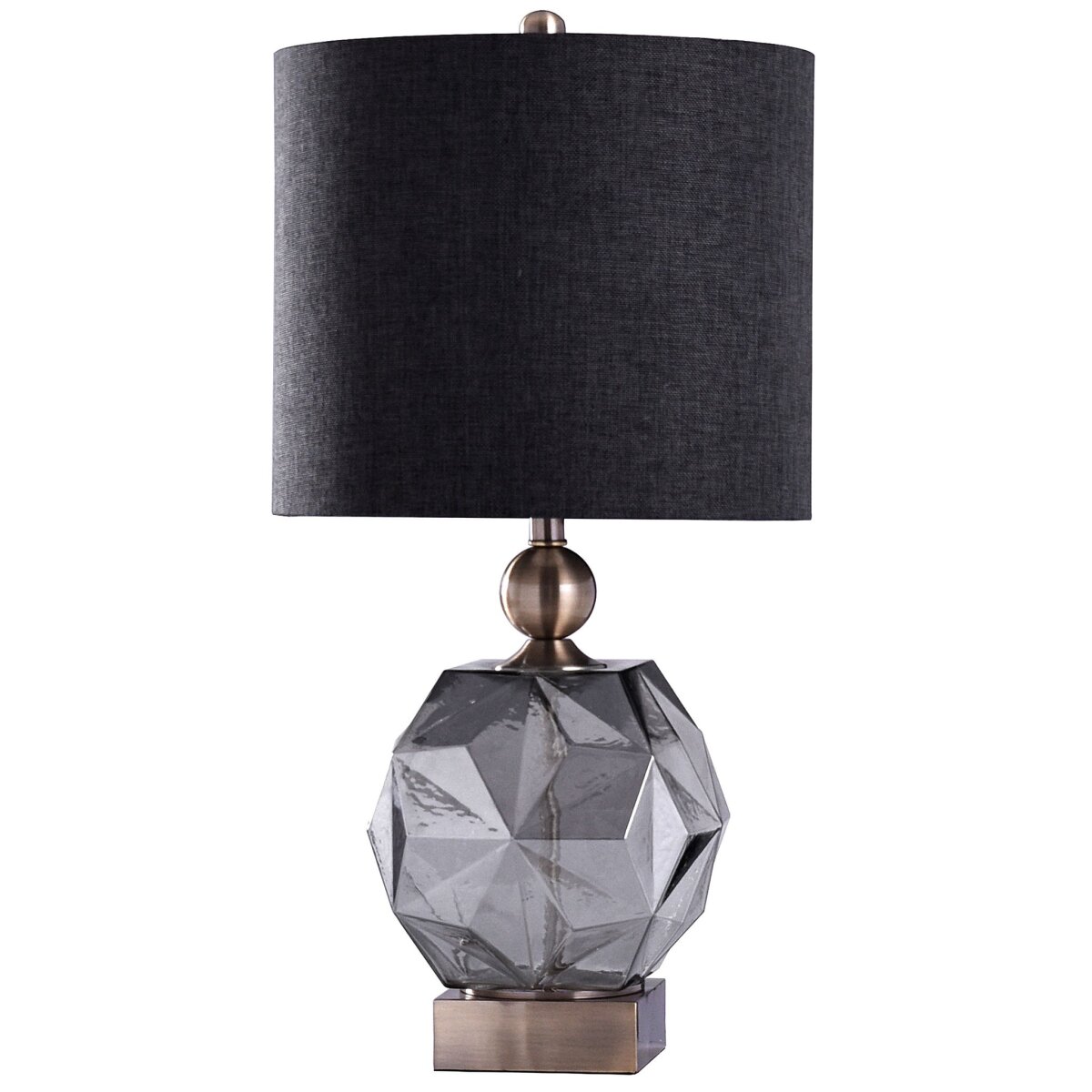 ccc97c52fc98efc2e07673647260becf Richmond Table Lamp | Smoke Finish On Glass Body With Brass Finish On Metal Body | Hardback Shade - Image 1