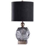 Richmond Table Lamp | Smoke Finish On Glass Body With Brass Finish On Metal Body | Hardback Shade