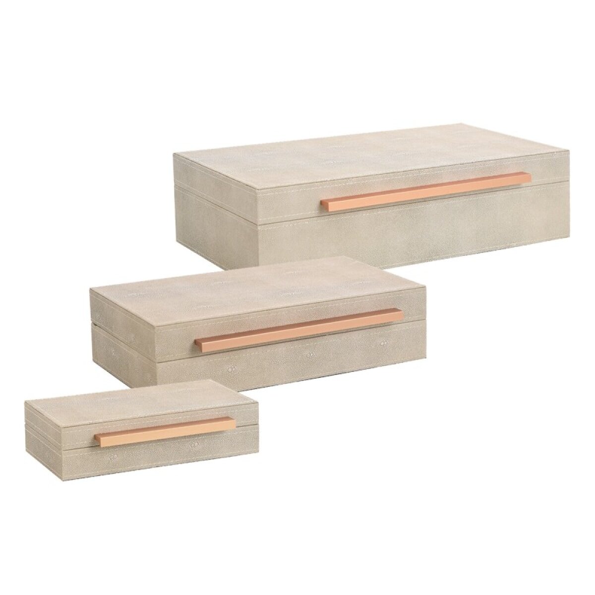 cd8fee2e717984a9d2fe38846f5e746c Norman Wyatt Home Camilla Neutral Set Of 3 Leather Wrapped Accessory Boxes - Image 1