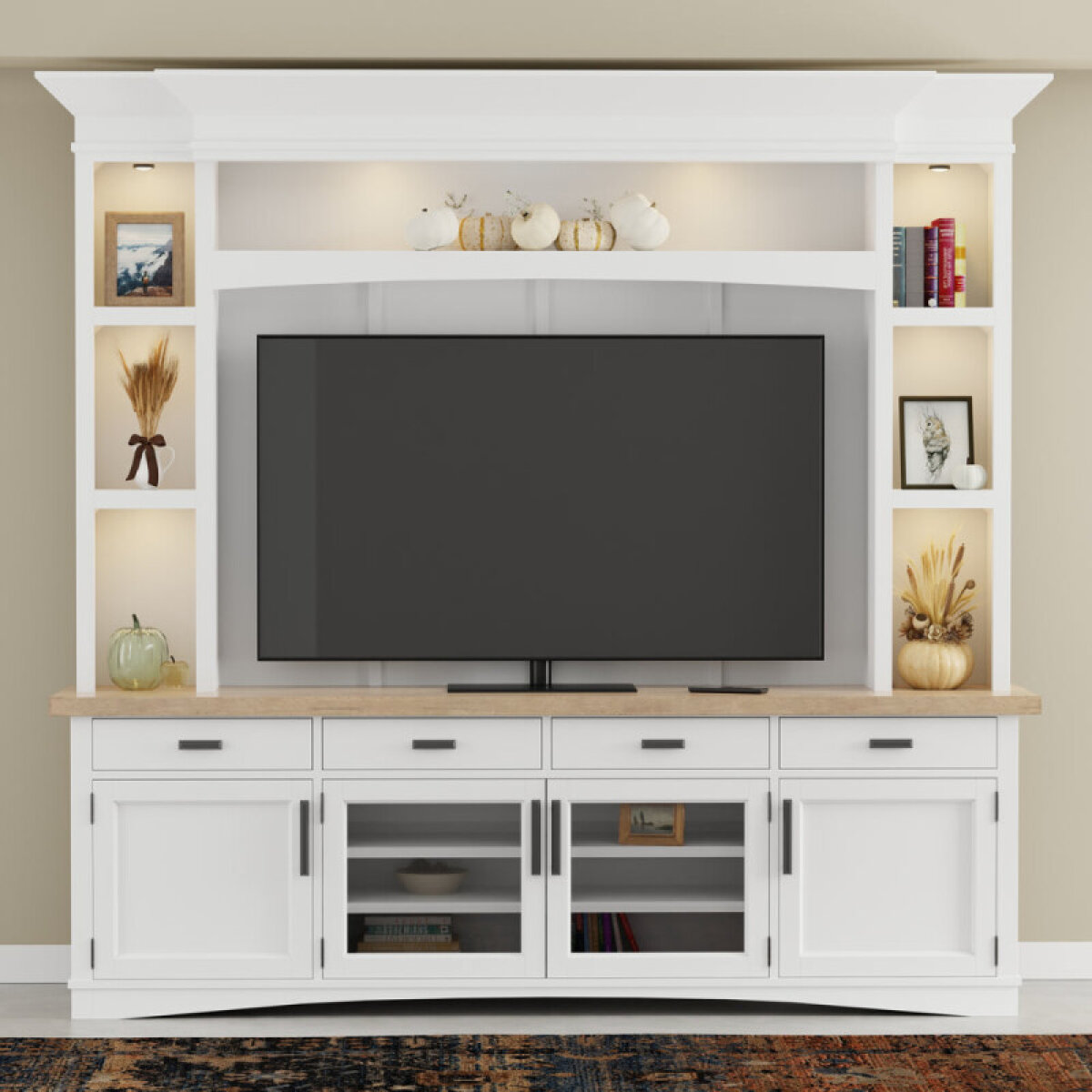 ce8eafcc911b8b3e7afb582100c49720 Americana Modern - Cotton 92" Tv Console With Hutch, Backpanel & Led Lights - Image 1