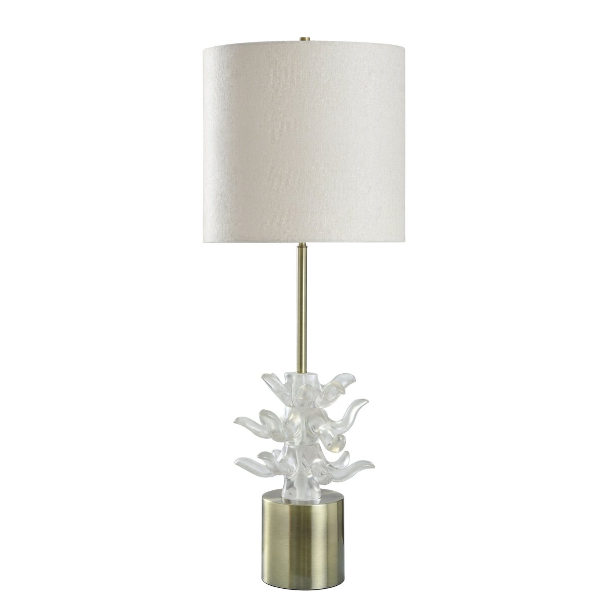 cf2a9f5eca6c8625fced84b6258290f9 Waverly Table Lamp | Brass Finished Metal Body With Clear Resin | Hardback Shade - Image 1