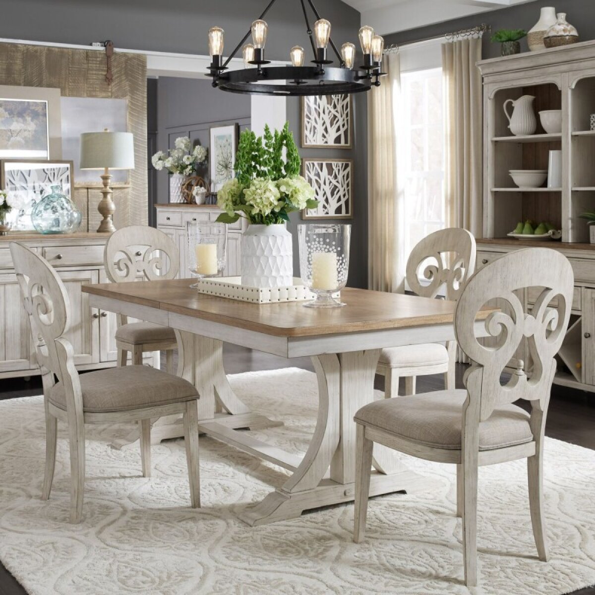 d0318a1c801265b7fed9fc4e267265f2 Farmhouse Reimagined 5 Piece Trestle Table Set - Image 1