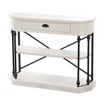 Clipped Corner Console Table With Two Shelves And Center Drawer With Metal Ball Bearing Glides Mad
