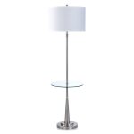 Brushed Steel Metal Floor Lamp With Round Clear Glass Table 150 Watt