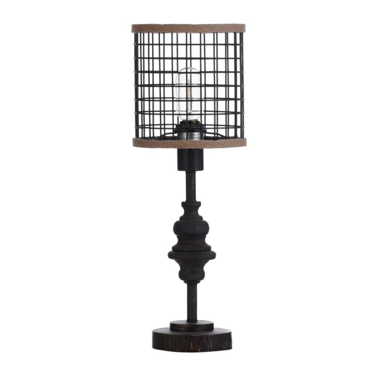 d4354ef111f43d1b79677d2f7106a219 Black Metal Mini Lamp With Cage Shade And Edison Bulb - Image 1