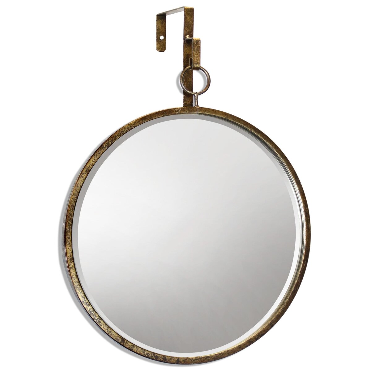 d508f82ce573e805424e9786a775004b Haile Mirror- Round | Antique Gold Finish On Metal Frame | Plain Glass Beveled Mirror - Image 1