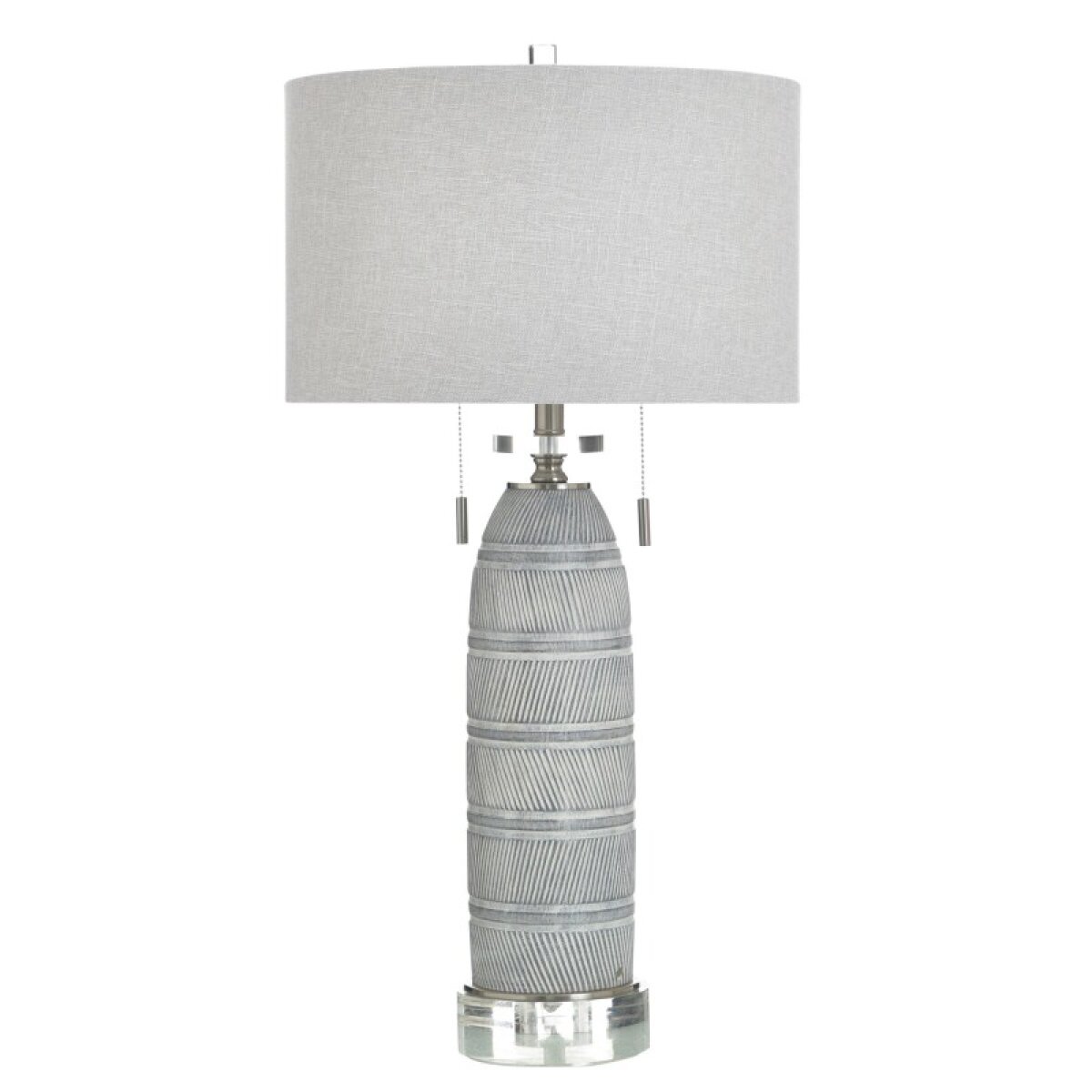 d53e4f1bf7cfb8da3f1bc159b906a7b6 Greyson Silver Clear Acrylic & Resin Table Lamp With Twin Pull Chains - Image 1