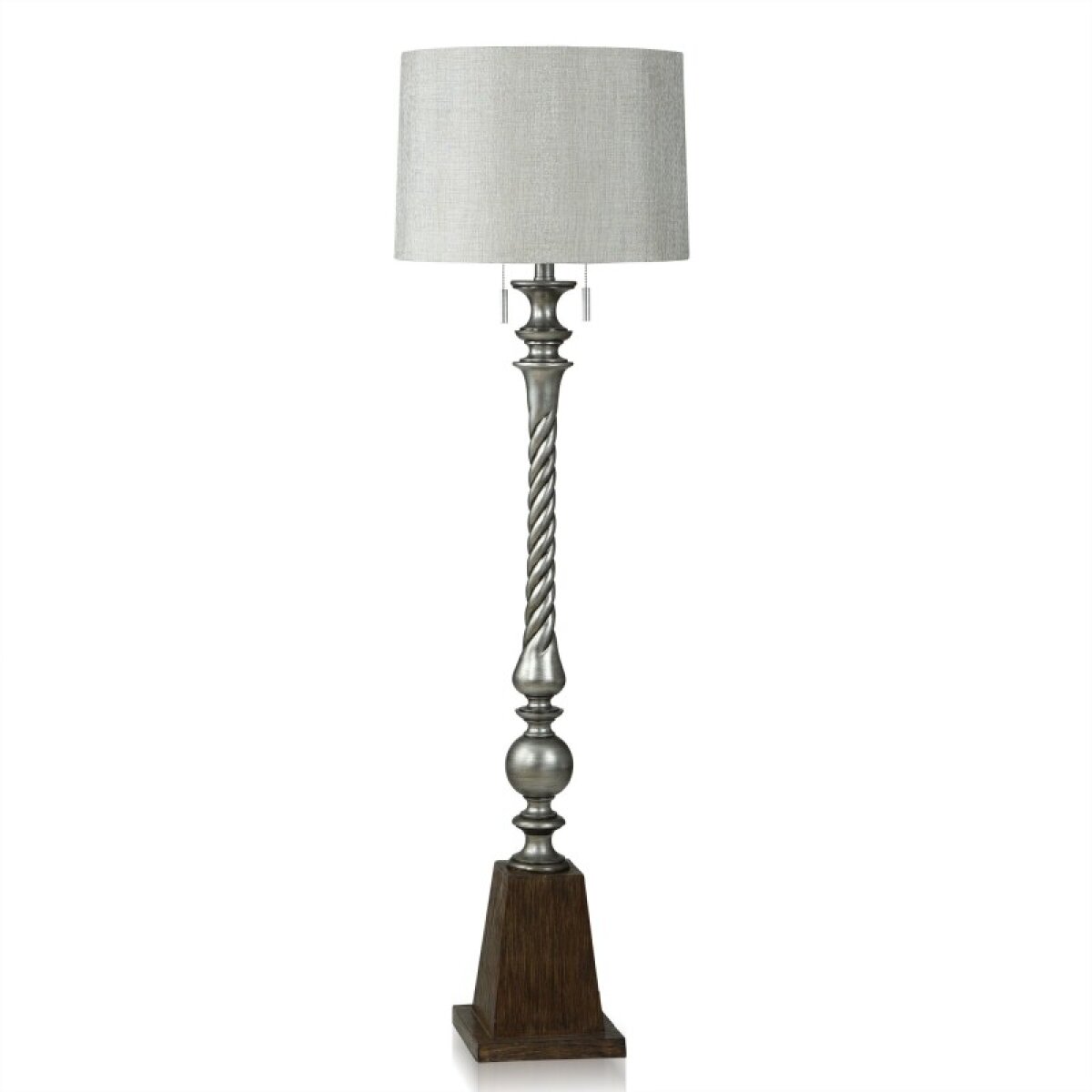d67c84d55680f9185cb5c5476dbd4a21 India Silver And Brown Pedestal Floor Lamp Painted Silver Swirl With Double Pull Chain 60w - Image 1