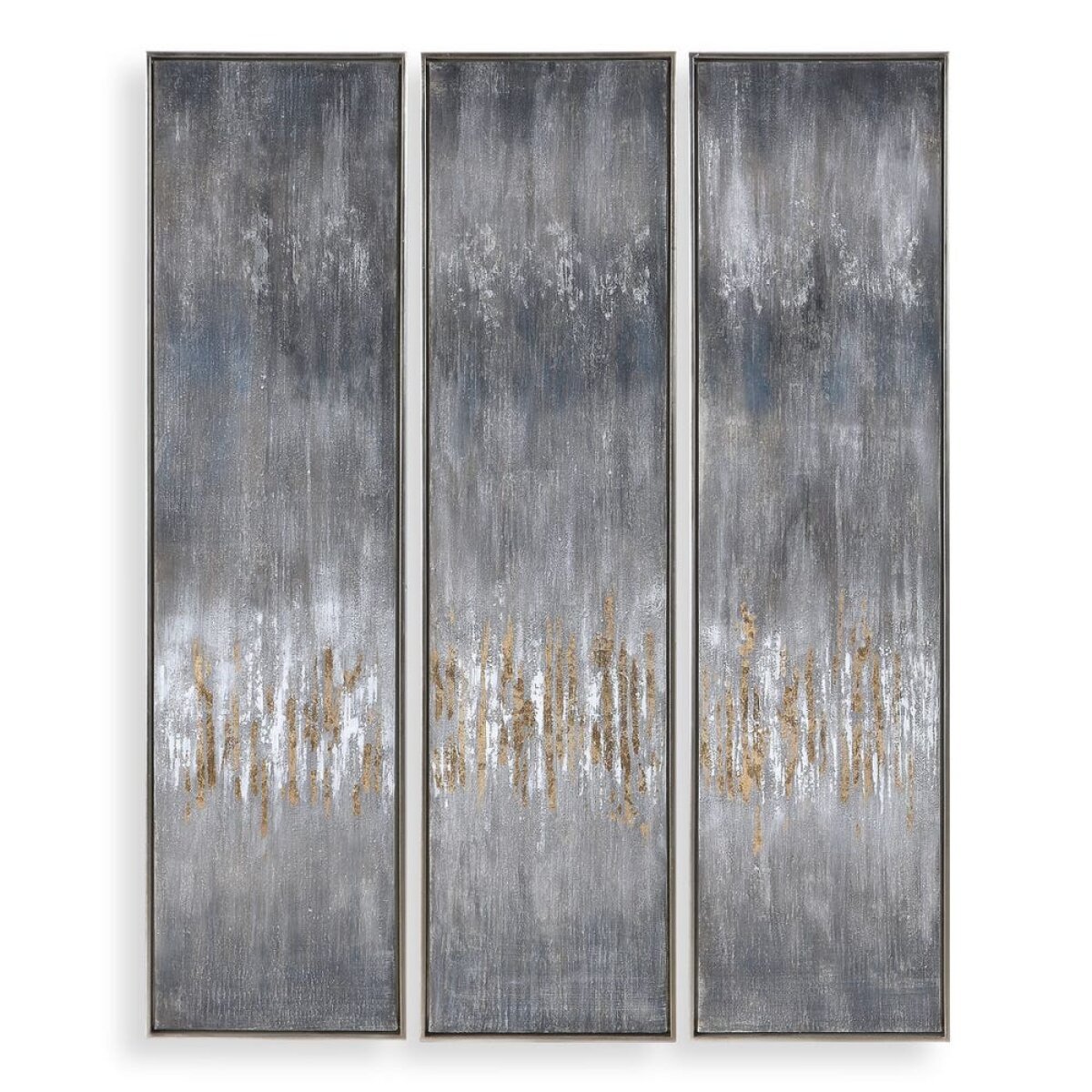 d77f686e265ba36511a351af10921e23 Gray Showers Hand Painted Canvases, S/3 - Image 1