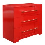 Dann Foley Lifestyle Red Three Drawer Wooden Dresser With Long Gold Metal Pulls - Image 8
