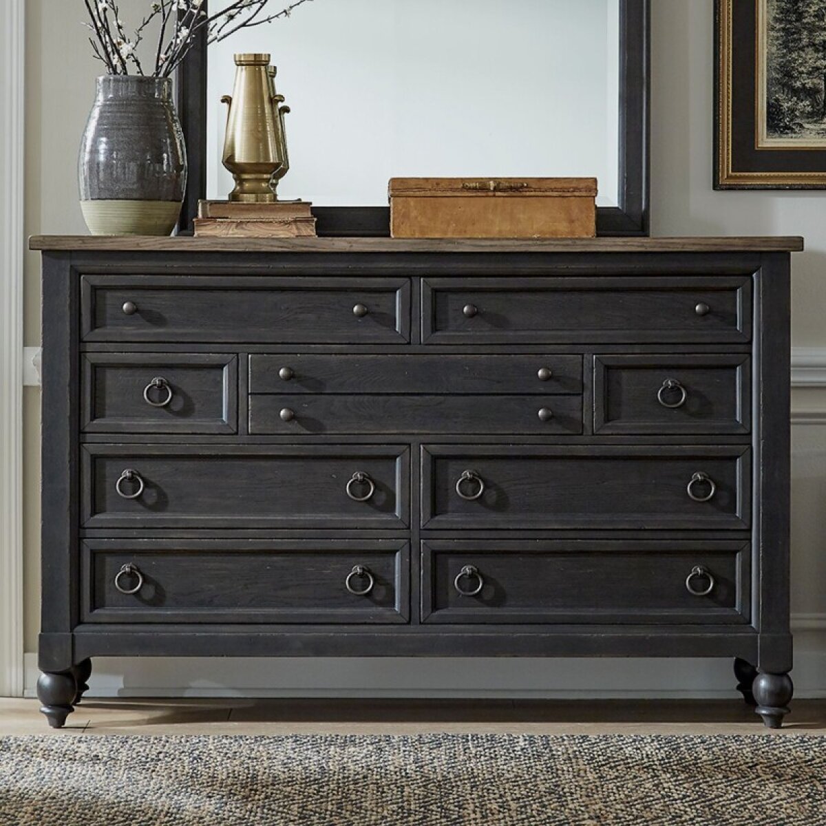 d8e41dc87c5764e7869000d1eda4ef75 Americana Farmhouse 9 Drawer Dresser - Black - Image 1