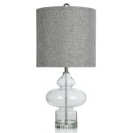 Boulton Table Lamp | Seeded Clear Glass Body With Crystal Base | Hardback Shade