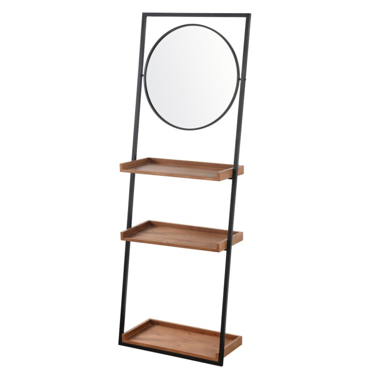 d9e42484c7341e8ba591b303a8369ca6 Natural & Black Metal Decorative Wall Shelf With Mirror - Image 1